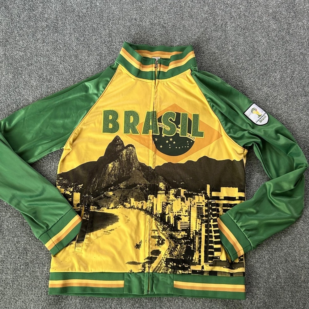 Brazil Track Jacket Mens XL Yellow Green Soccer FIFA World Cup 2014 Brasil
